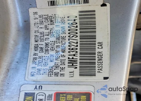 2007 Honda Civic Hybrid z USA, uszkodzony, nr VIN JHMFA36227S002640